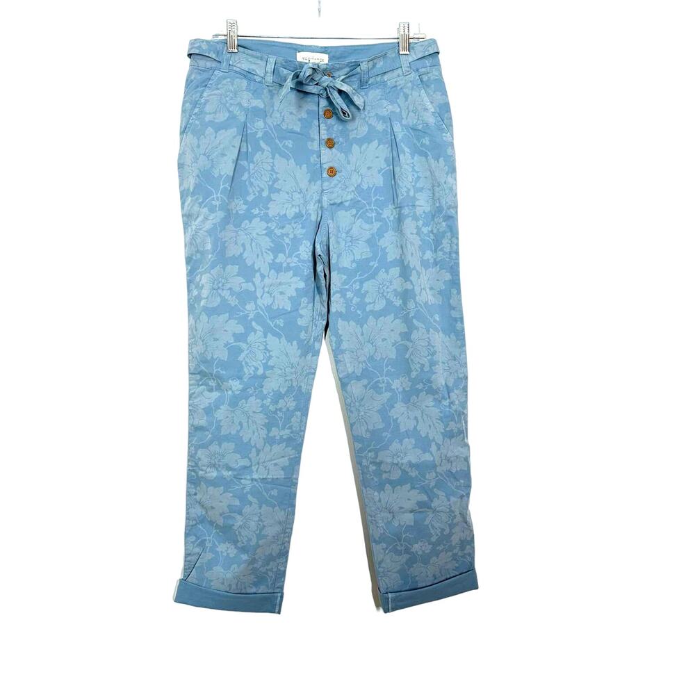 Sundance Womens 8 Bastille Easy Pants Blue Floral Print Chino Summer Cotton
